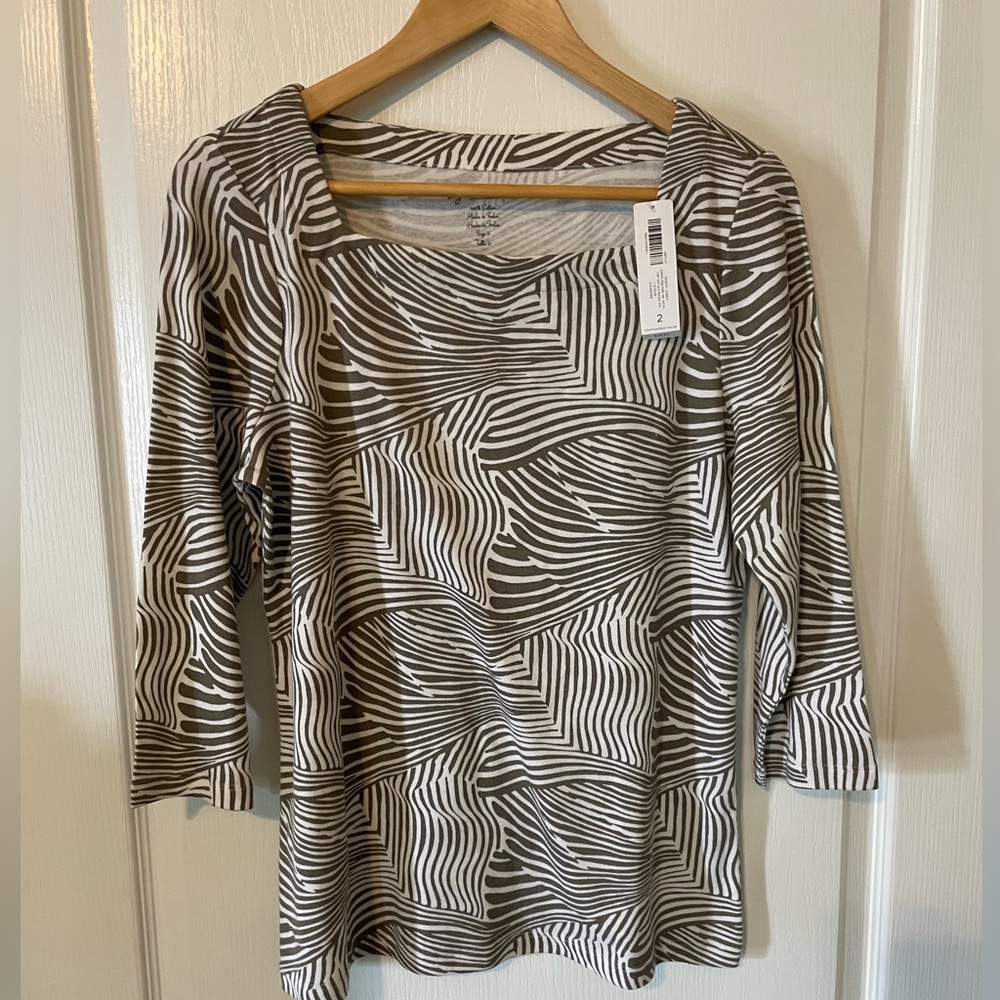 Chico's Abstract Stripe Blouse in Green And White
